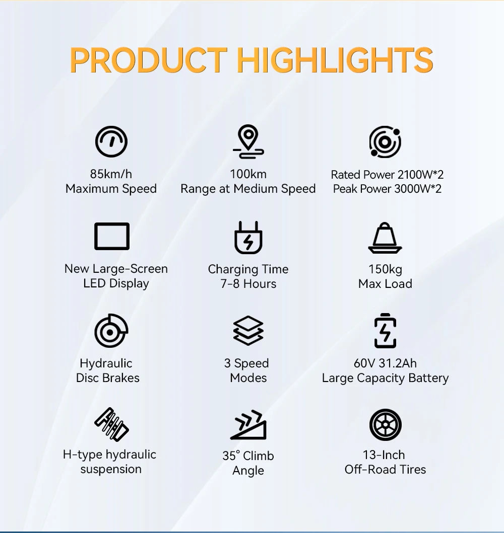 OOTD T90 Foldable Adult Electric Scooter, 85km/h E-Scooter, 4200W Electric Kick Scooter, 60V 31.2Ah Skateboards Kickboard, 100km.