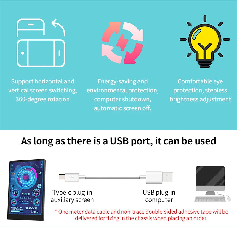 3.5 Inch IPS TYPE-C Secondary Screen DIY Computer Monitor USB-TYPEC Secondary Screen for Windows Built-in Software.