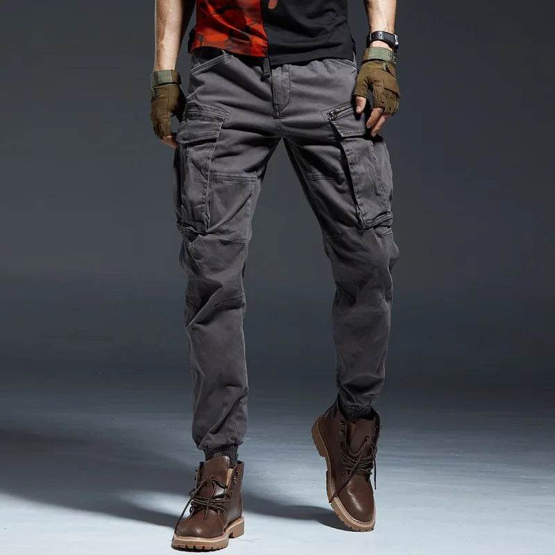Ankle Length Jogging Pants Men Denim Cotton Pockets Elastic Waist Cargo Pants Men 2020 Winter Thick Tactical Pants.