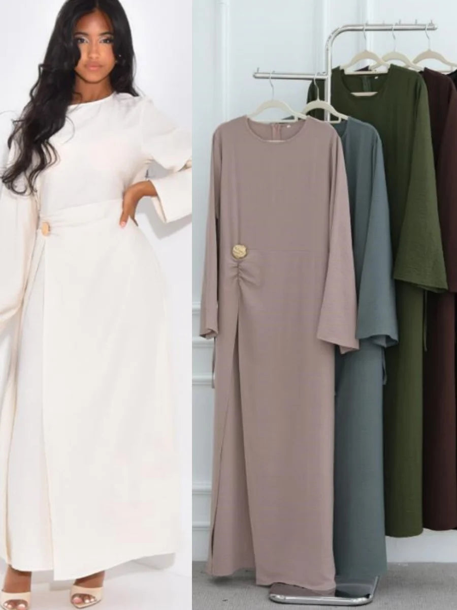 Muslim Women Arabic Dubai Abaya Solid Drawstring Long Dress Modest Ramadan Kaftan Robe Femme musulmane Islam Clothing Kebaya.