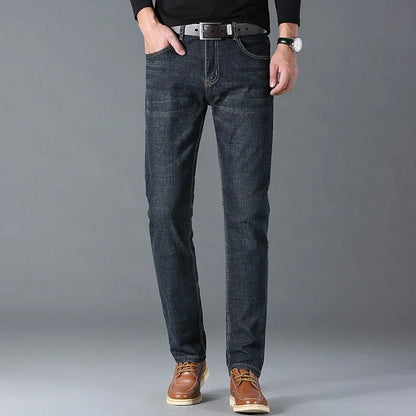 Spring Autumn Business Men Jeans Casual Straight Stretch Fashion Classic Black Sky Blue Grey Work Denim Trousers Brand Clothing.