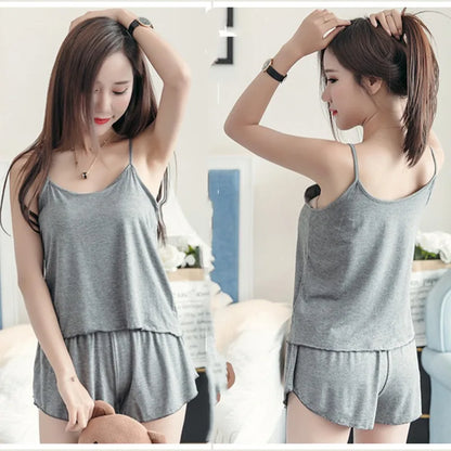 Lässiger Damen-Pyjama, 2025, sexy Nachtwäsche, Pyjama-Set, Nachthemden, Leibchen, Shorts, Nachtwäsche, Spaghettiträger, schwarz, glatt, weich.