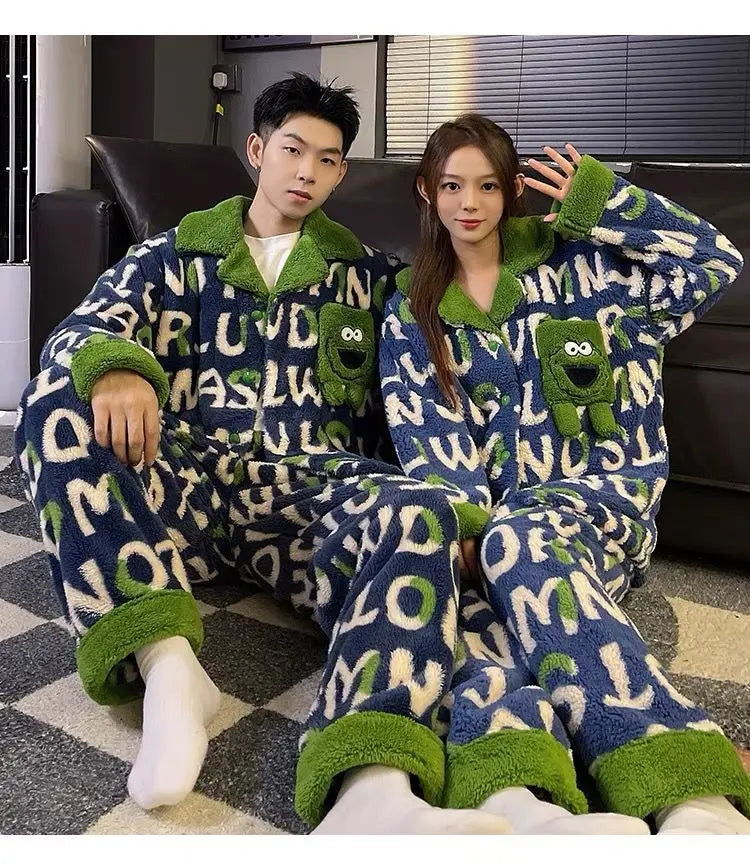 Winter Fleece-gefüttert Verdickte Korallen Fleece Pyjamas Für Männer Lange Plüsch Geeignet Für Oberbekleidung Hause Tragen Paar Pyjamas Set für.