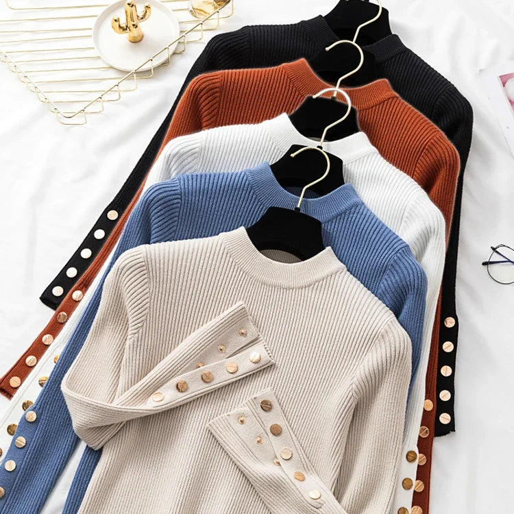 2025 weibliche Dünne Gestrickte Weiche Jumper Tops Herbst Winter Frauen Casual Pullover Pullover Taste Lange Hülse O-ansatz Chic Pullover
