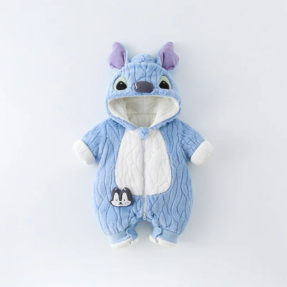MINISO Stitch Winter Baby Verdickte Gepolsterte Baumwolle Kletterkleidung Niedlicher Säuglingsbodysuit Warmes Ausgehen Outfit Kawaii 0-1 Jahre.