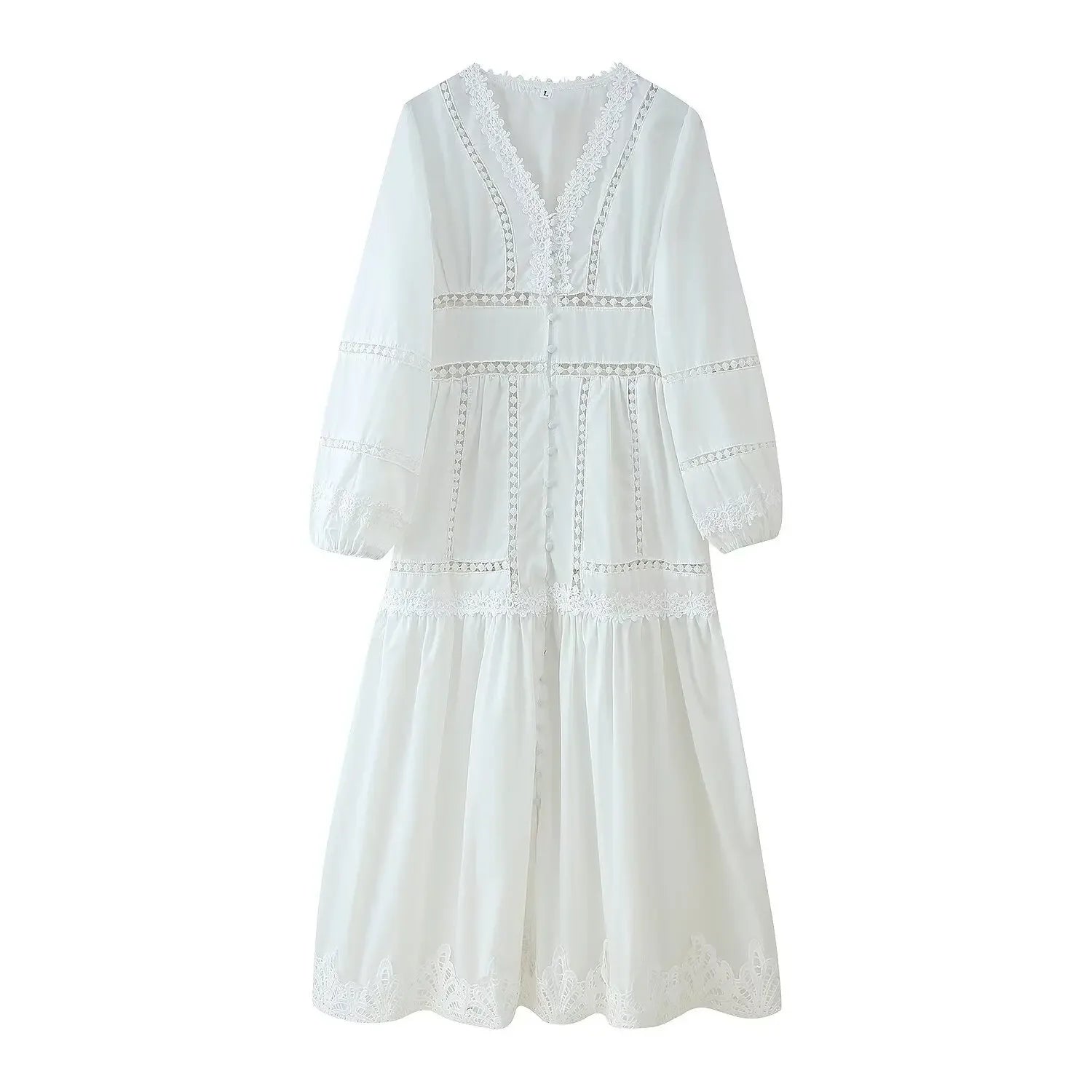 Modisches Slim-Fit-Midikleid mit V-Ausschnitt für Damen, Sommer 2022, aushöhlen, Spitzenbesatz, elegantes Kleid J5C226, knielang.