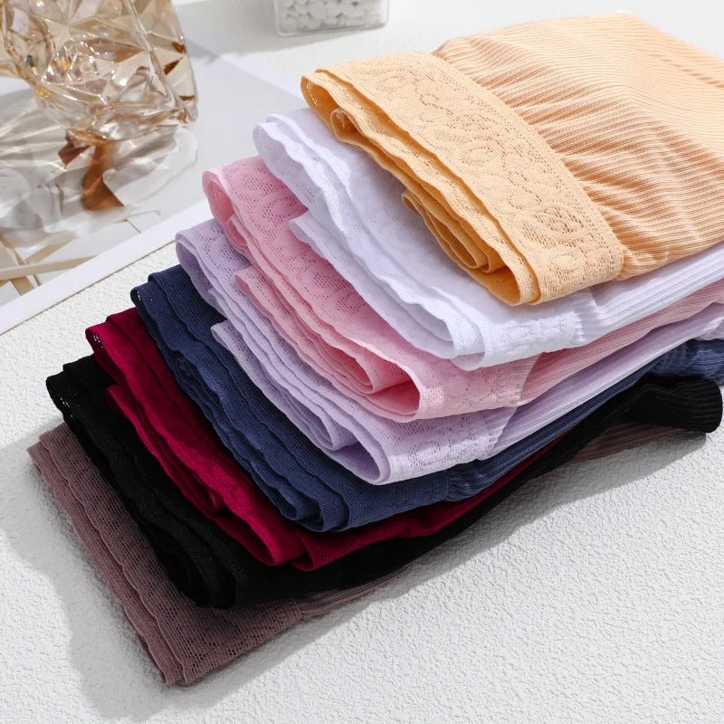 6PCS Women's Plus Size Lace Panties Seamless Solid Color Sport Cozy Physiological Underwear Female Breathable Elastic Lingerie
