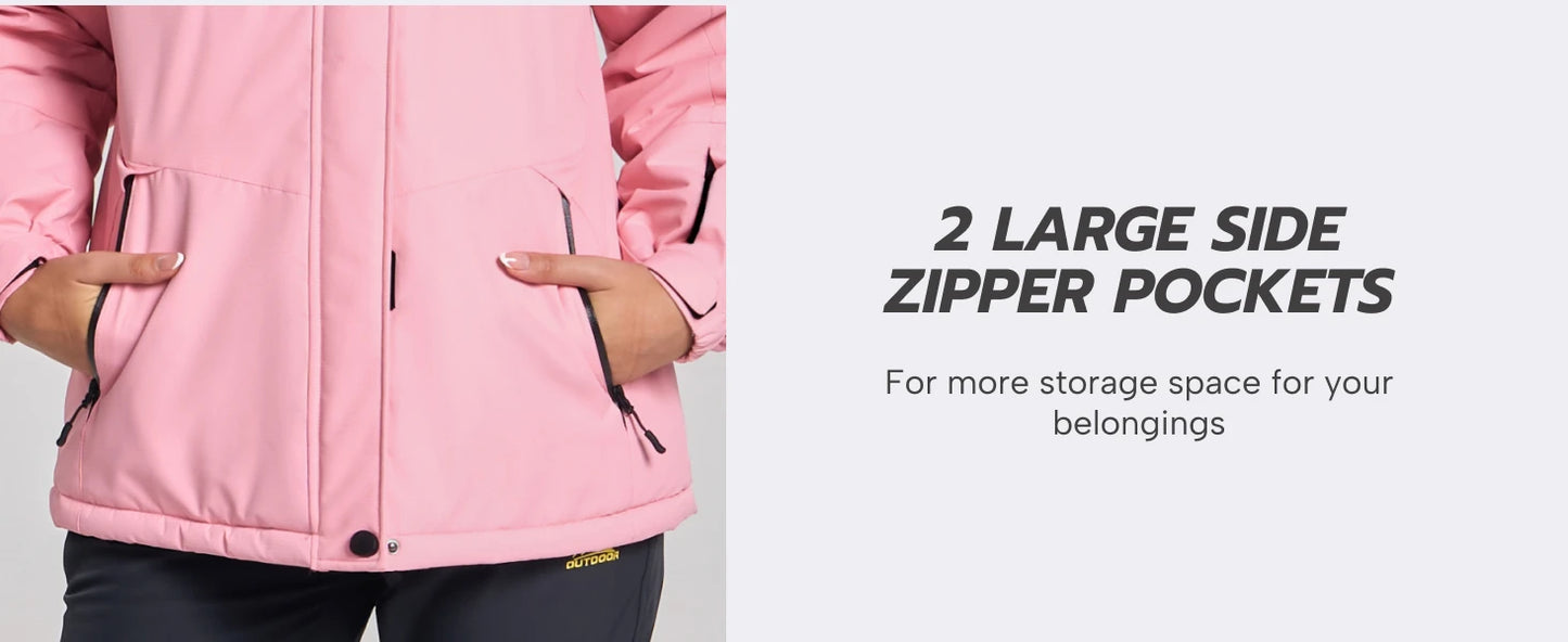 TACVASEN Winter Fleece Lined Hooded Parka Jacket Womens Ski Snowboard Warm Coats Waterproof 5 Zipper Pockets Windbreaker Outwear.