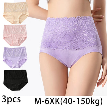 3pcs Women's Panties High Waist Underwear Large Size Fashion Girls Briefs Cow Milk Silk Breathable Lace Panty Female Lingerie.