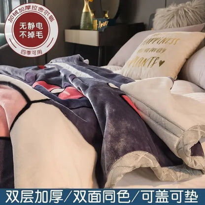 Double-deck Thickening Blanket Winter Dormitory Siesta Plush Fur Quilt Keep Warm Soft Comfortable Coral Fleece Sheet Bed Cover.