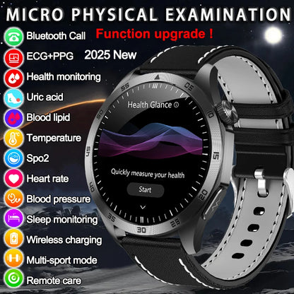 2025New Micro Physical Examination Blood Lipids Uric Acid Blood Pressure Smart Watch ECG+PPG Clock Bluetooth Call Smartwatch Men.