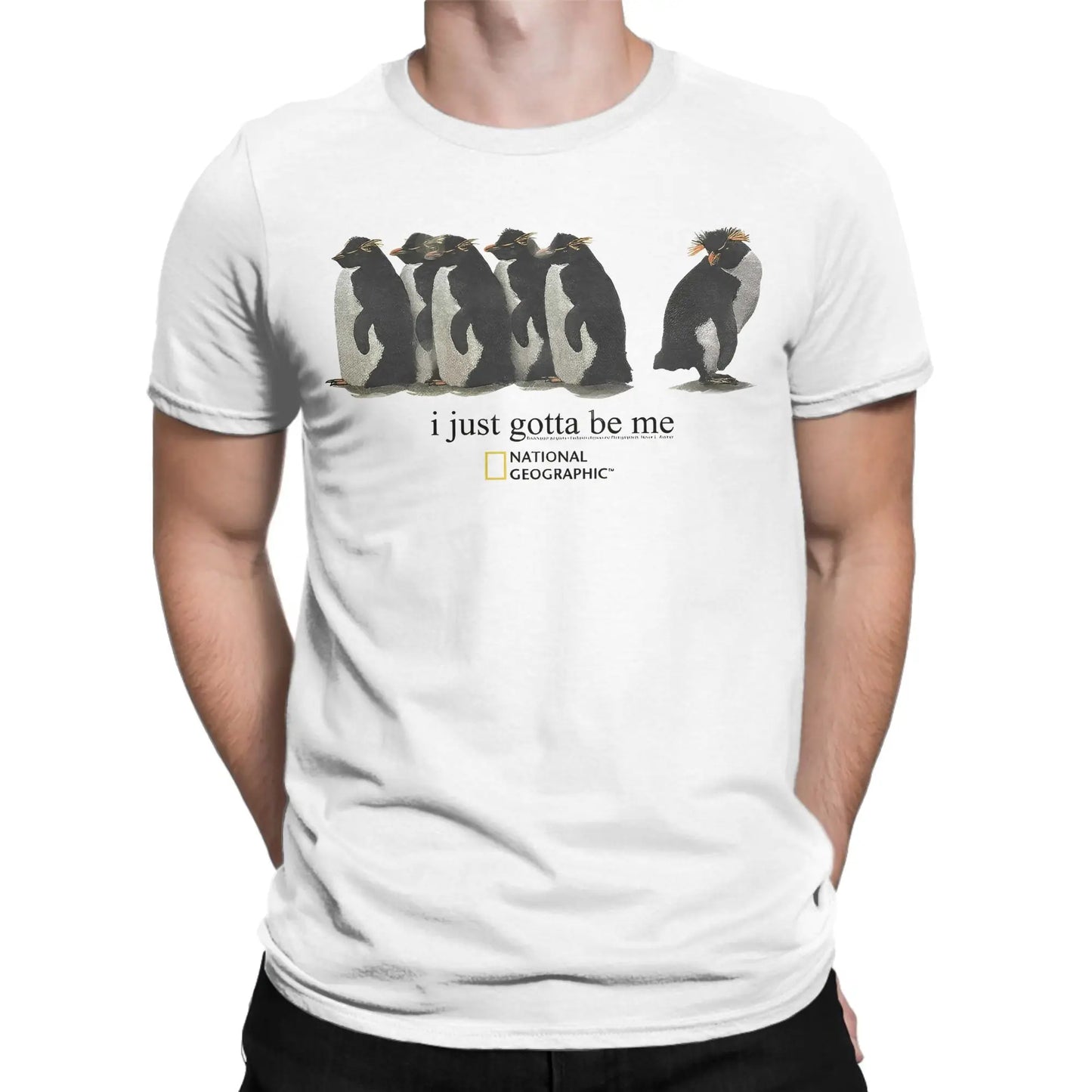 I Just Gotta Be Me Funny Penguin T Shirt for Men 100% Cotton Funny T-Shirts Round Neck  Tees Short Sleeve Tops Printing.