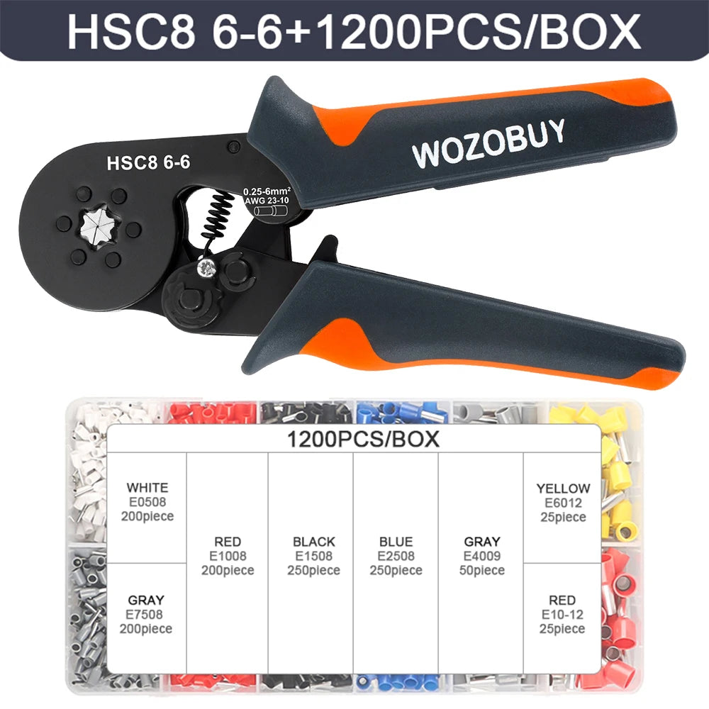 Sechseckiges, selbstverstellbares Ratschen-Aderendhülsen-Crimpwerkzeug-Set, 23–7 AWG, 0,25–10 mm2, Crimp-Set mit Aderendhülsen, Drahtklemmen