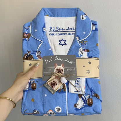 2025 New Pajamas Suit Cotton 2 Piece Set Women Print Cartoon Nightwear Long Sleeve Trousers Set Autumn Loungewear Home Clothes