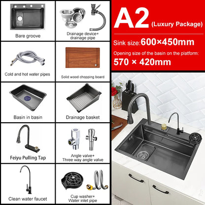 New Stainless Steel Waterfall Kitchen Sink  Large Single Slot Many Different Styles of Sinks Multifunctional Wash Bowl