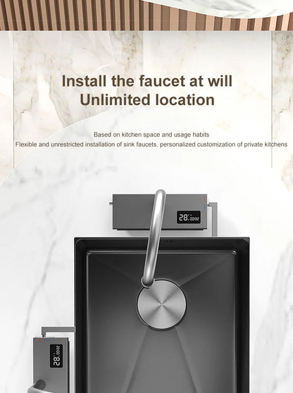 Black Stainless Steel Kitchen Sink Waterfall Sink dishwashing Basin Large Single Sink Household Sink Under The Counter Sink