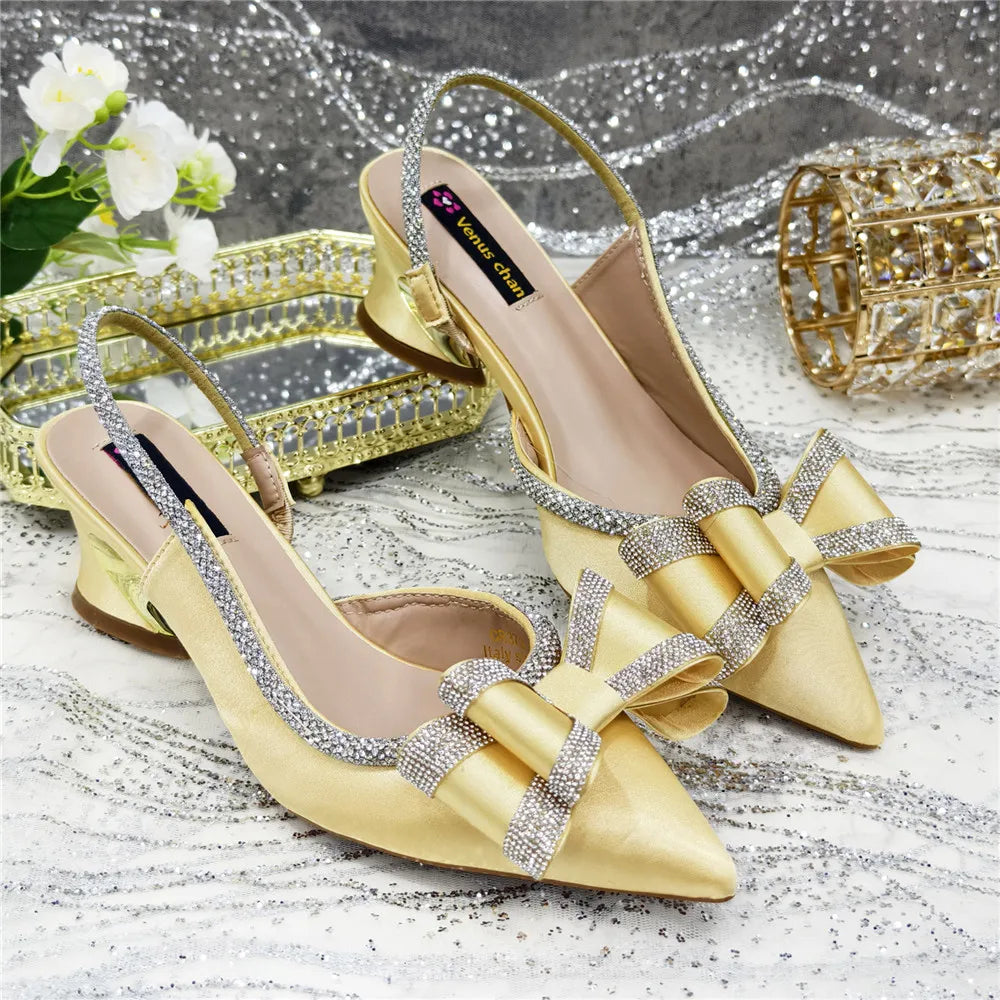 New Arrival Elegant African Party High-heeled Shoes Chain Decoration Trendy Women's Sandals Nigerian Women Wedding Pumps