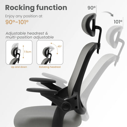 Ergonomischer Büro-Computer-PC-Schreibtischstuhl, drehbarer Netzstuhl mit Rollen, verstellbare Kopfstütze, Lordosenstütze, Heimarbeitsstuhl