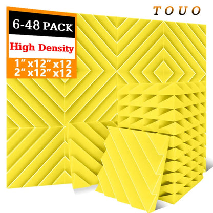 TOUO Acoustic Foam 6/12/12/48 Pcs Offices Acoustic Treatment Flame-Retardant High-Density Diamond Groove Soundproof Foam Panels