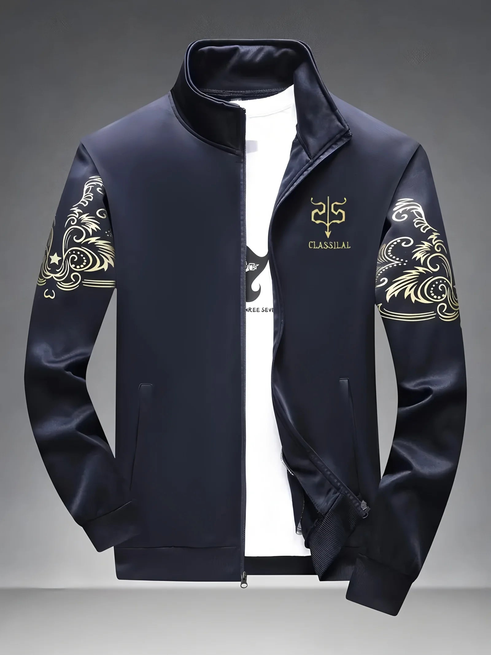 Autumn and winter men's set zipper Stand-up collar sportswear set suitable for fitness running exercise 2 pieces set.