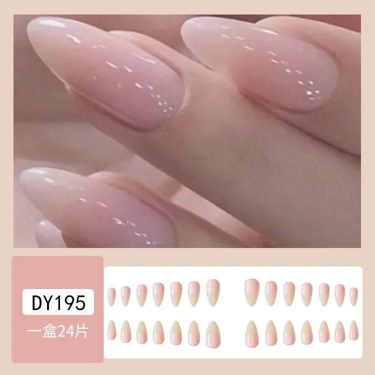 24Pcs Almond False Nails Cute Strawberries with French Design Simple White Wearable Fake Nails Decoration Press on Nail Tips Art.