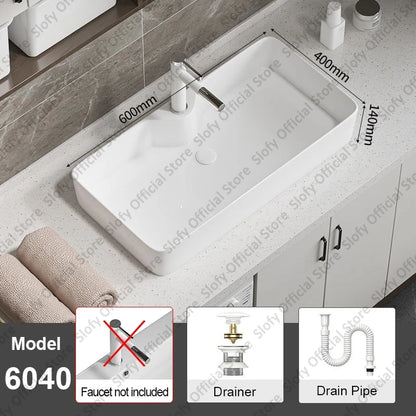 Large Square Ceramic Washbasin For Bathroom Countertop Basin White Sink Above Counter Pedestal Hotel Home Balcony Bathroom Sinks