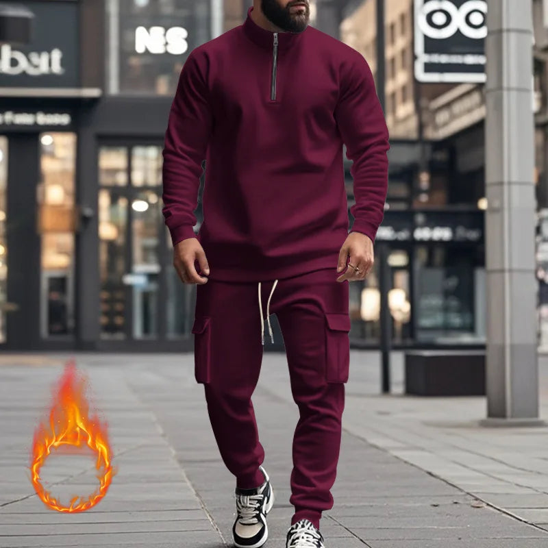 2024 Herbst und Winter Herren-Sporthosen-Set aus lässigem Samt mit warmem Reißverschluss