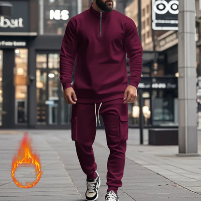2024 Herbst und Winter Herren-Sporthosen-Set aus lässigem Samt mit warmem Reißverschluss