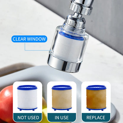 360°Rotating Faucet Filter Kitchen Element Faucet Water Purifier Filter Shower Remove Chlorine Heavy Metal Filtered Purification.