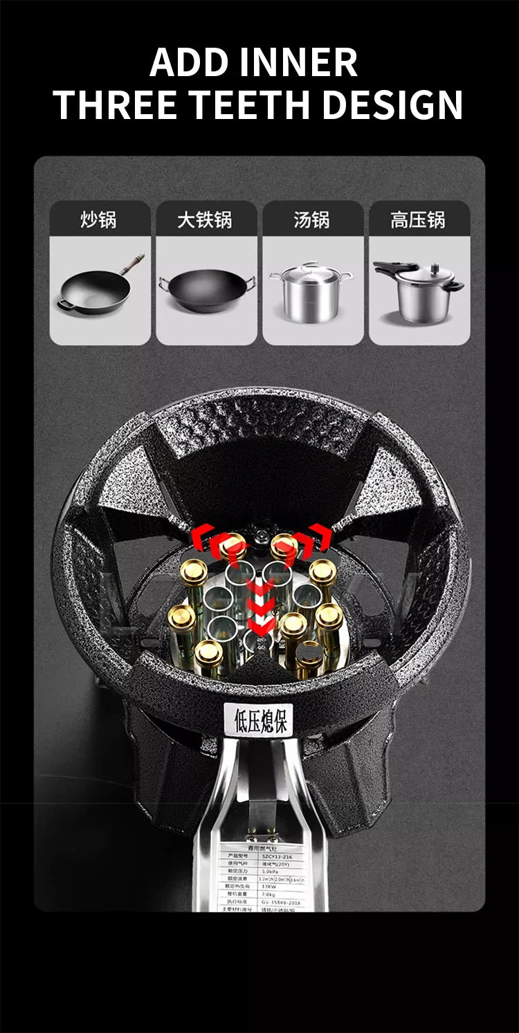Low-pressure Fierce Fire Gas Stove Commercial Single-hole Liquefied Gas Burner for Hotel Restaurant Energy-saving Gas Cooktop.