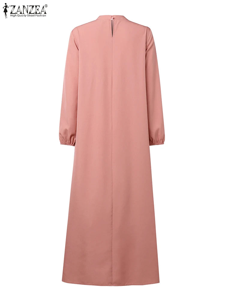 2025 Autumn Muslim Dresses Abaya ZANZEA Women Elegant Long Sleeeve Floral Dress Dubai Robe IsIamic Clothing Maxi Long Sundress.