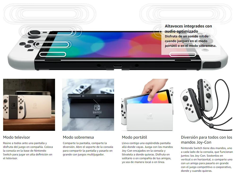 Nintendo Switch OLED Model 7 Inch Screen Joy‑Con Handle Enhanced Audio Adjustable Console Stable TV Mode Video Game.