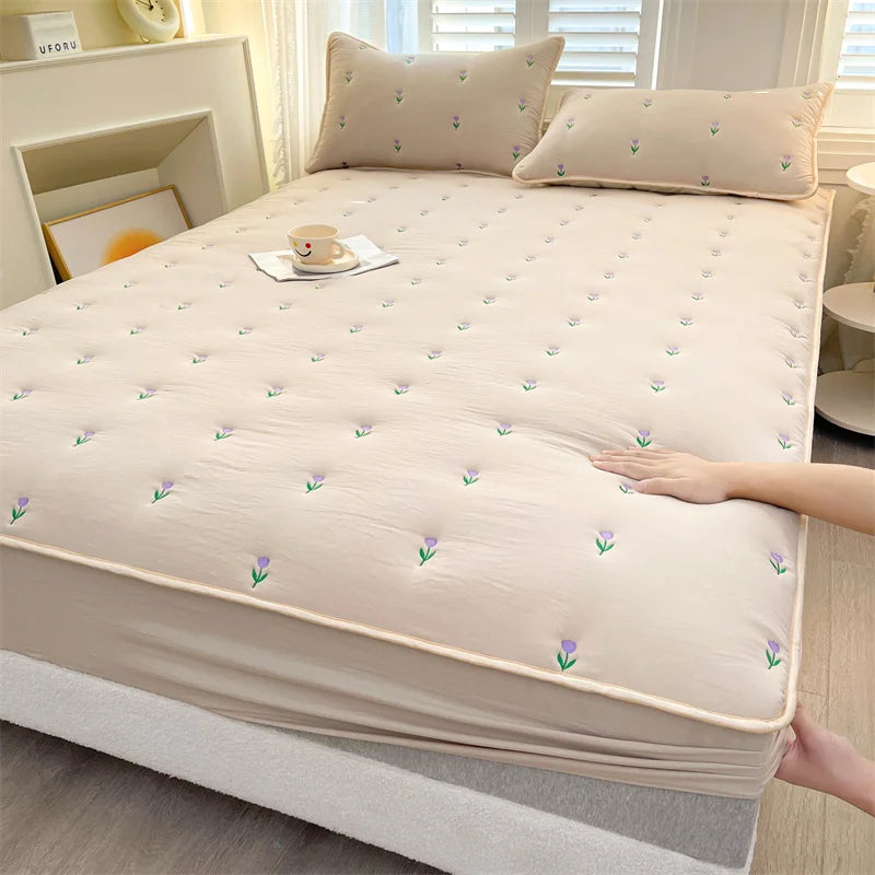 Thicken Mattress Cover 90x200 Fitted Sheets Queen Size Elastic Bedsheet Embroidered Bed Covers 매트리스커버 (Pillowcase need order).