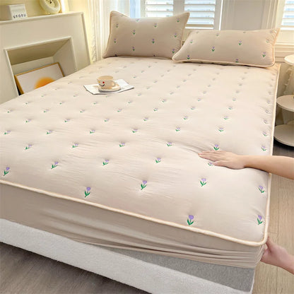 Thicken Mattress Cover 90x200 Fitted Sheets Queen Size Elastic Bedsheet Embroidered Bed Covers 매트리스커버 (Pillowcase need order).