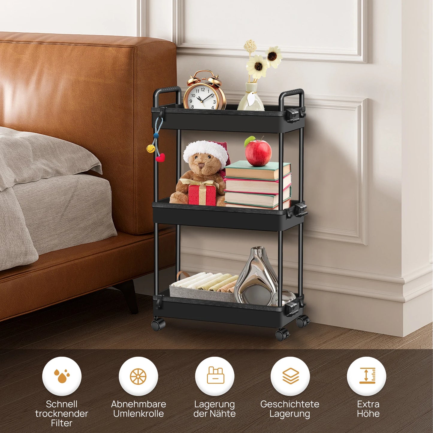 Pipishell Slim Aufbewahrungswagen mit Rädern, Badezimmerwagen-Organizer, Badezimmer-Aufbewahrung, klein, Rollwagen für Badezimmer, Waschküche