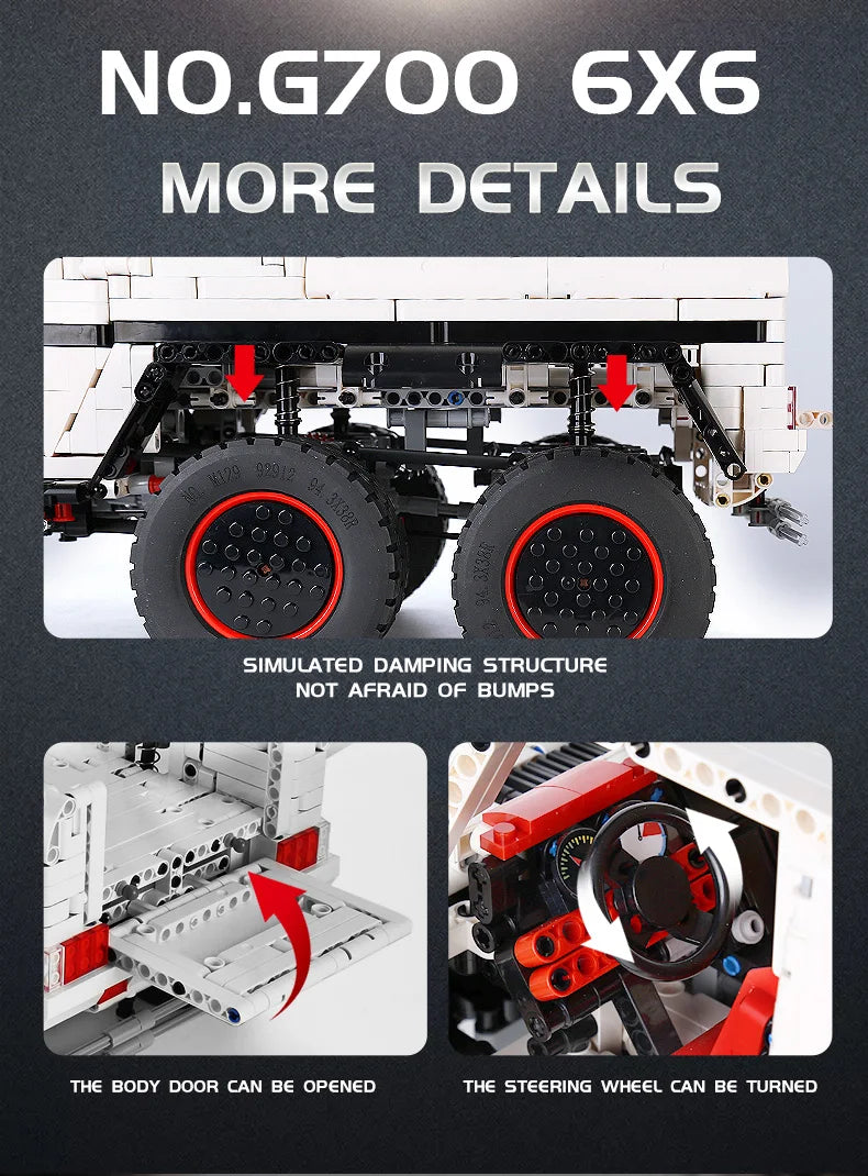 MOULD KING 13061 Technical Car Toys The APP&RC Motorized G63 6X6 Off-Road SUV Car Model Assembly Building Blocks Bricks Kid Gift.