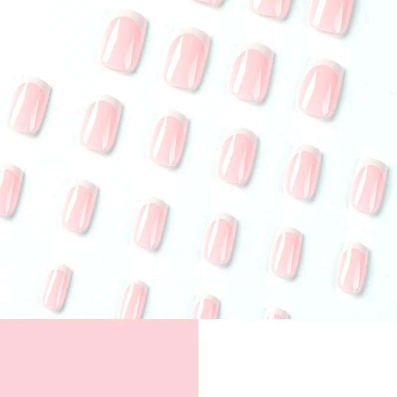 Simple White French Wearable Long Square Fake Nails Full Cover Detachable Finished False Nails Press on Nail with Glue Wholesale.