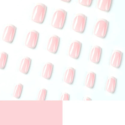 Simple White French Wearable Long Square Fake Nails Full Cover Detachable Finished False Nails Press on Nail with Glue Wholesale.