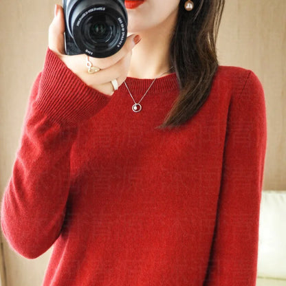 Herbst und Winter Kaschmirpullover Damen Rundhalspullover lässig gestrickt Top Damen kurze Unterwolle Mode 18 Farben