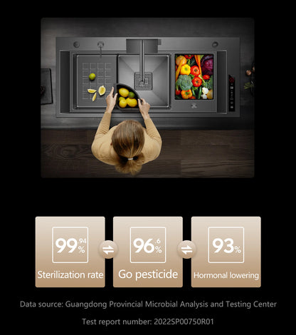 ASRAS high-quality 304 stainless steel multifunctional kitchen sink intelligent food purification large-sized sink nano gray