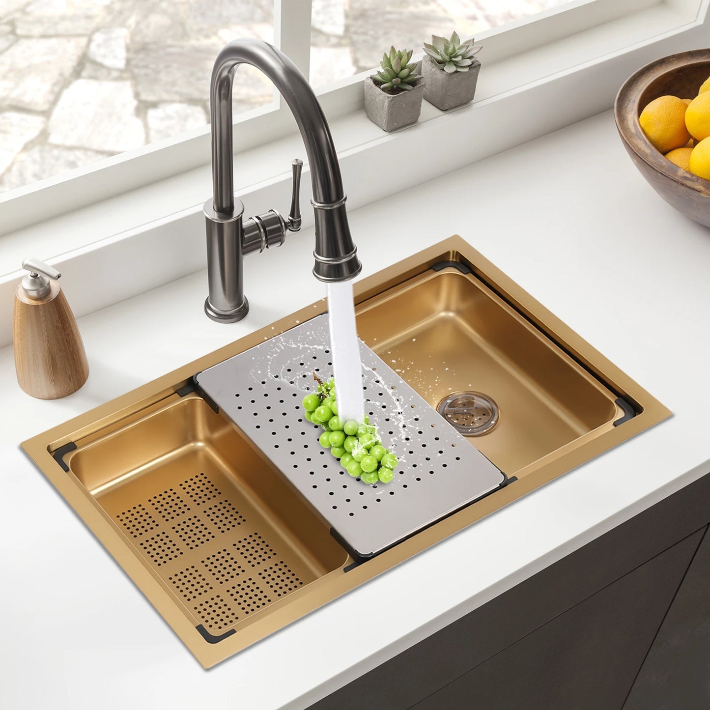 Gold 30 × 18 × 9 Inch 304 Stainless Steel Sink Undercarriage Kitchen Sink Stainless Steel Sink For Restaurants Dessert Shops Etc