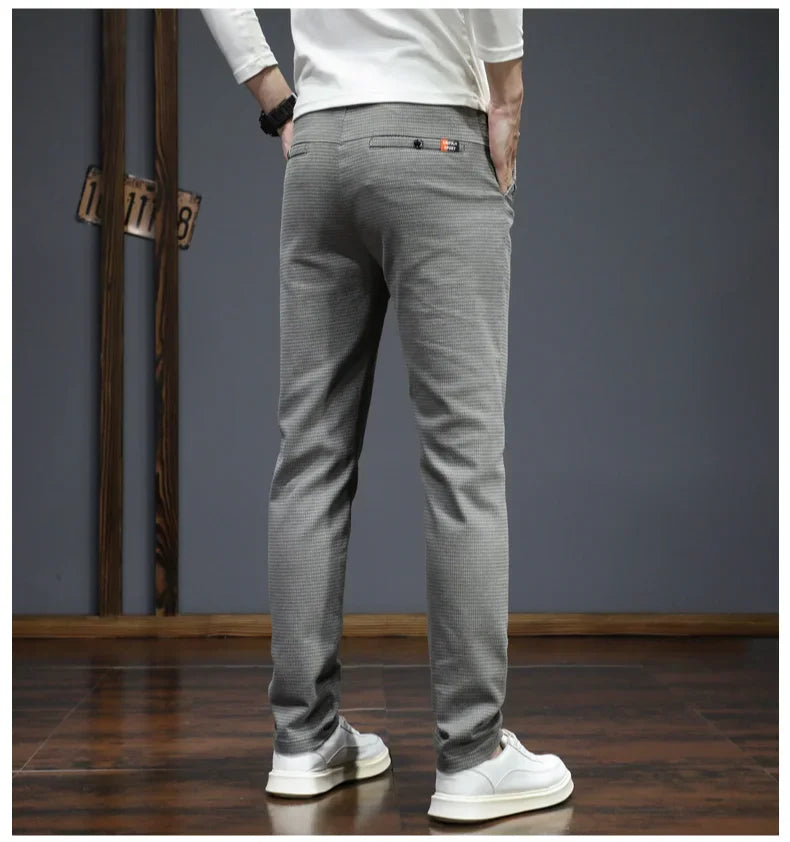 Autumn Winter New Men's Casual Pants Korean Fashion Stretch Straight Slim Fit Trousers High Quality Sweatpants Solid Color Male.