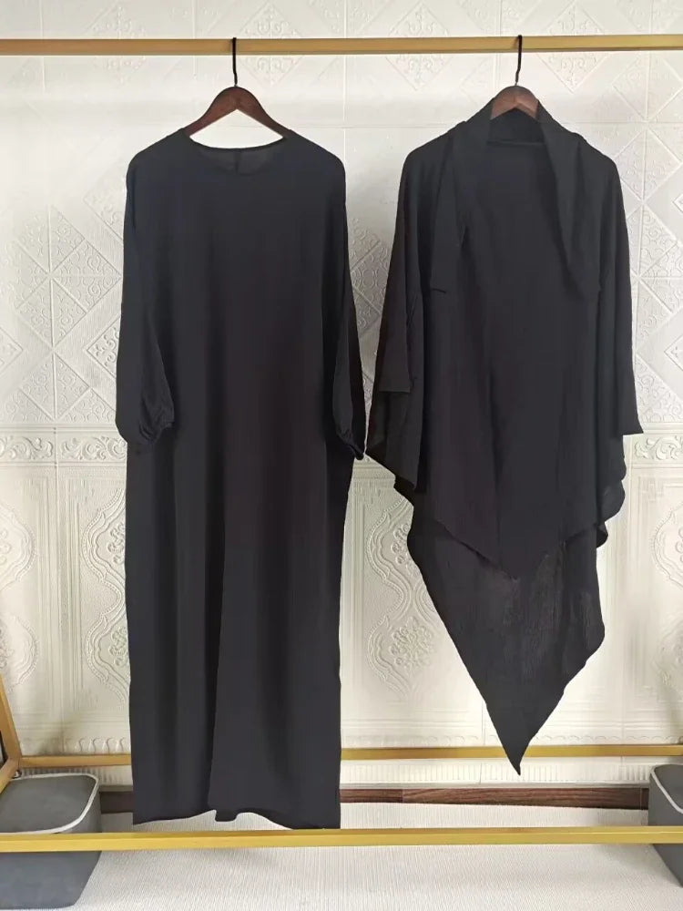 Eid Muslim Women Long Khimar 2 Piece Set Abaya Dress Prayer Garment Hijab Full Cover Islamic Ramadan Kaftan Djellaba 2023