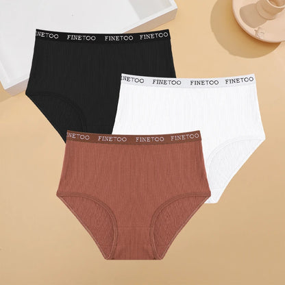 3Pcs Plus Size Cotton Underwear Sexy Striped Mid Waist Panties Breathable Stretch Belt Briefs Female Comfort Lingerie Shorts New