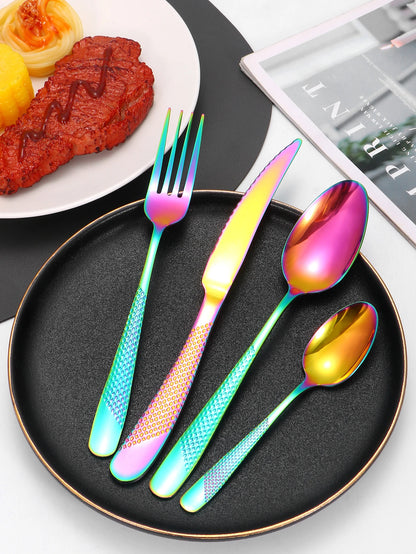 24pc Stainless steel tableware star steak knife and fork dessert fork spoon family suits.