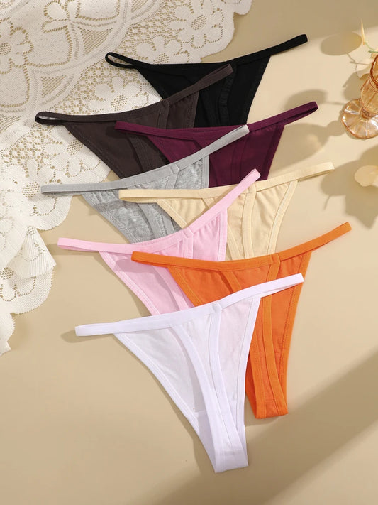 4Pcs Women's Cotton Thongs Sexy Thin Waist Underwear Traceless Low Waist G-string Sports T-Back Female Breathable Panties S-XL.