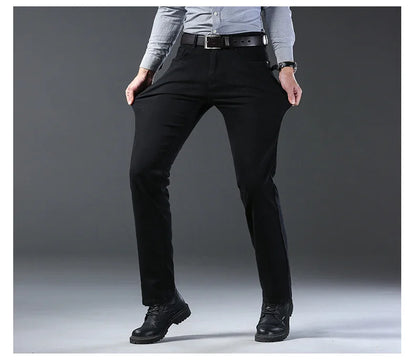 Wthinlee New Business Men's Jeans Casual Straight Stretch Fashion Classic Blue Black Work Denim Trousers Male Brand Clothing.