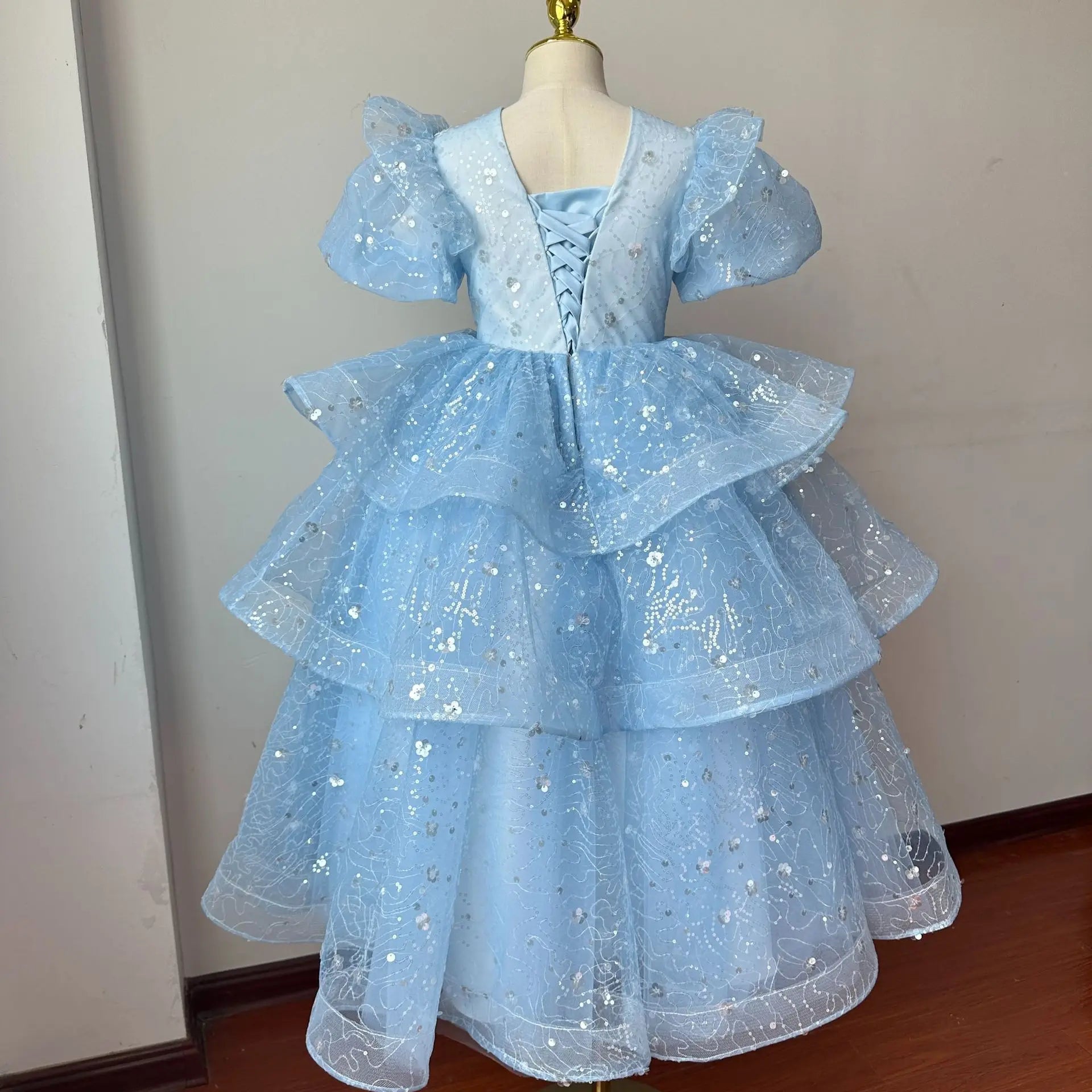 Mädchen Kleid 2025 Neue Frühling Elsa Baby Prinzessin Kleid Puffy Tüll Blau Geburtstag Kleine Host Leistung.