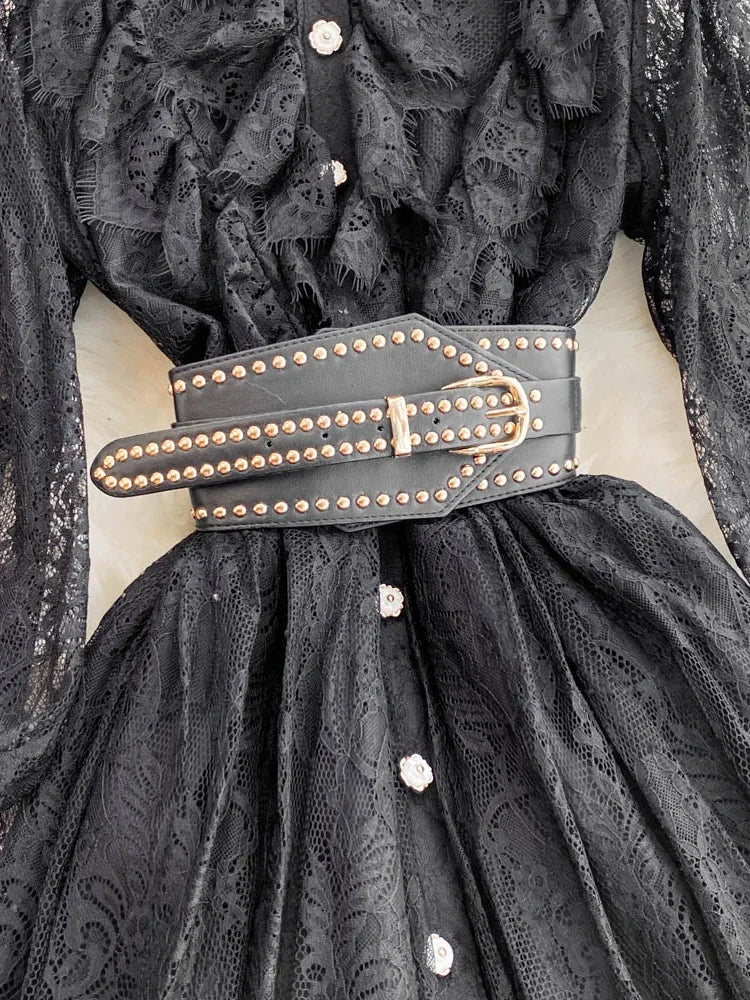 Neue Frühling Herbst Spitze Kleid für Frauen Weiß Schwarz Elegante Taille Langarm Stil Geburtstag Party Kleid Weibliche C186.