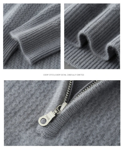 Men's 100% Merino Wool Thicken Sweater Half Zipper Mock Collar Pullover Autumn Winter Cashmere Knitwear Business Casual Clothing